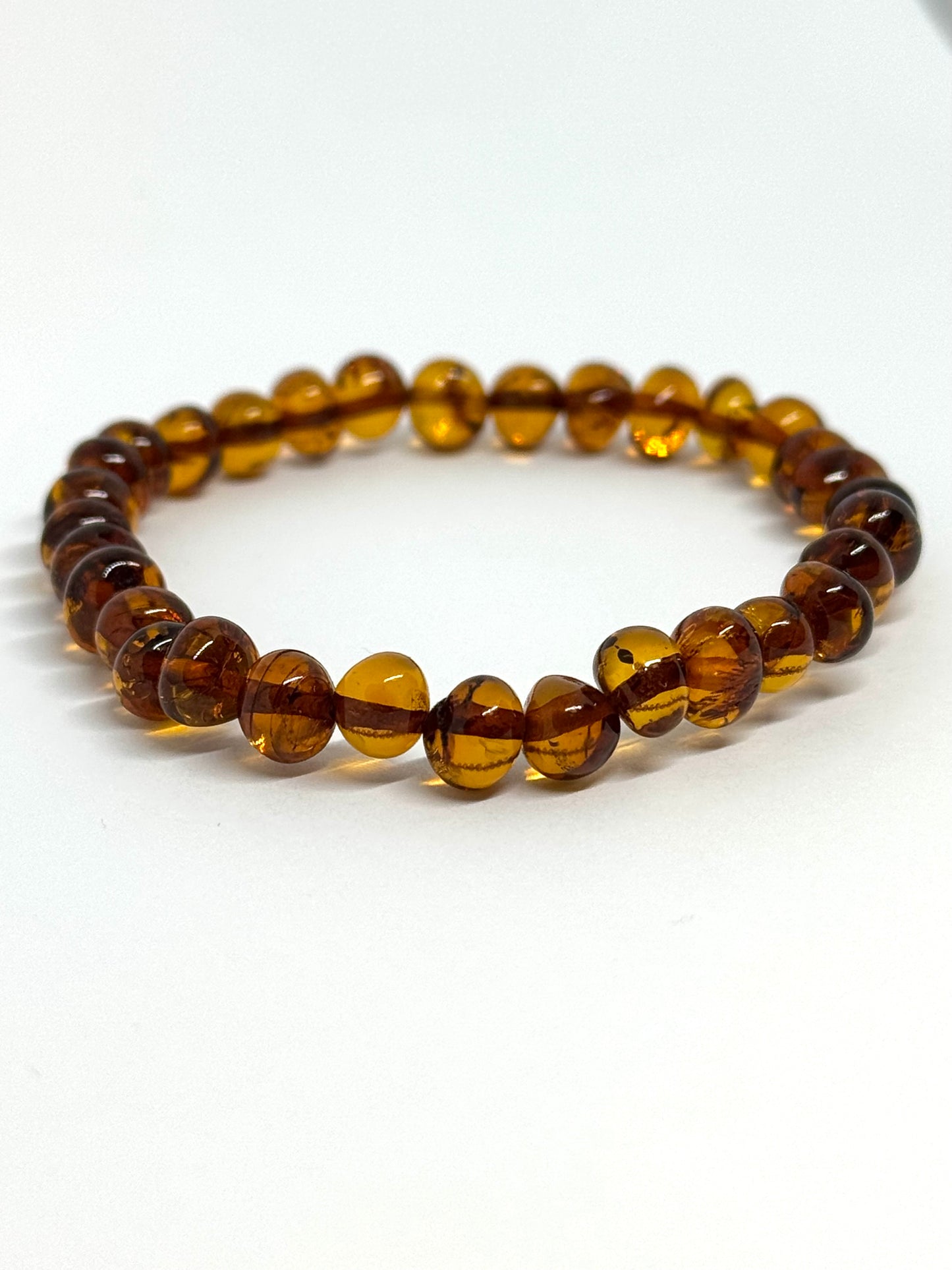 Barnsteen Elastisch Armband - Cognac (18-19 cm)
