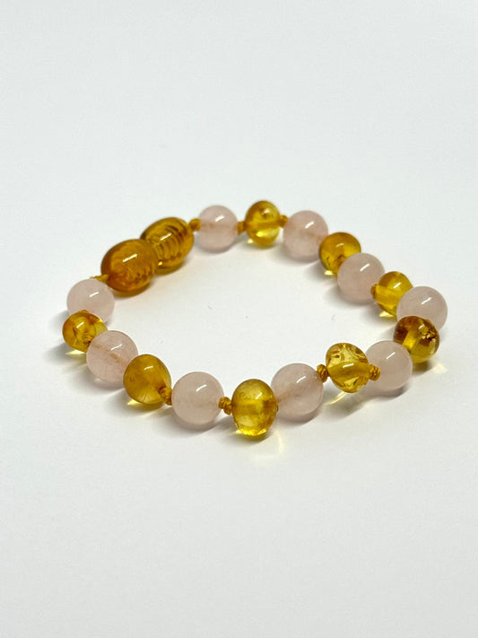 Barnsteen & Natuursteen Armbandje - Honing & Rozenkwarts (13 cm)