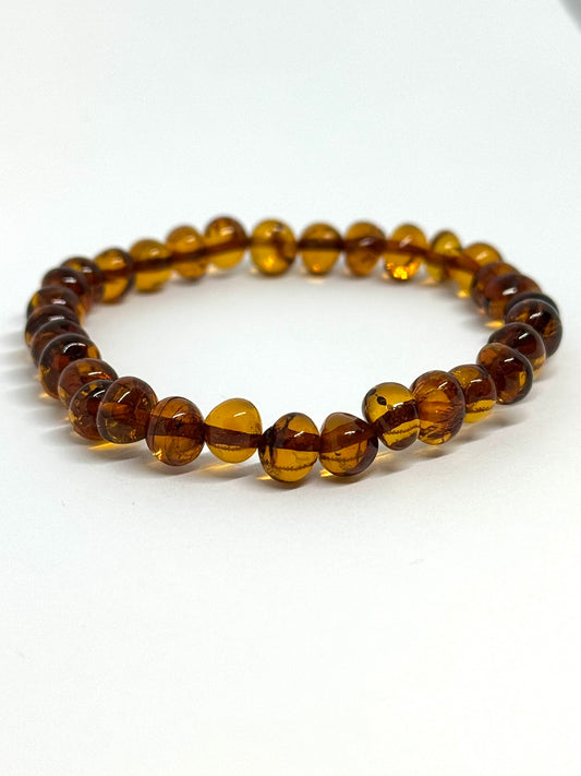 Elastisch Barnsteen Armband - Cognac (±19 cm)