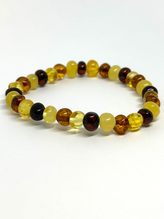 Elastisch Barnsteen Armband - Multicolor (±19 cm)