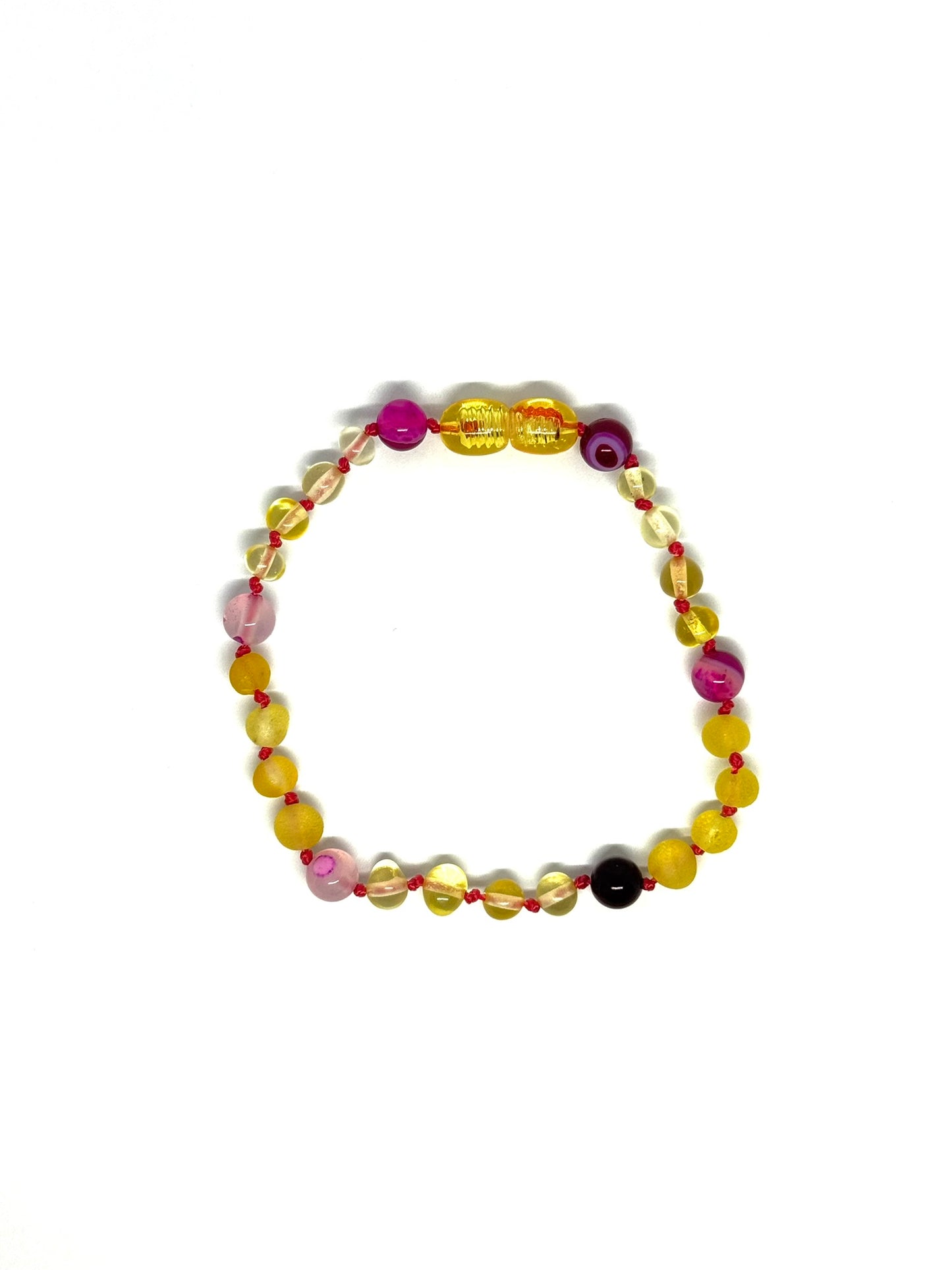 Barnsteen & Natuursteen Armband - Citroen & Roze Agaat (17-20 cm)