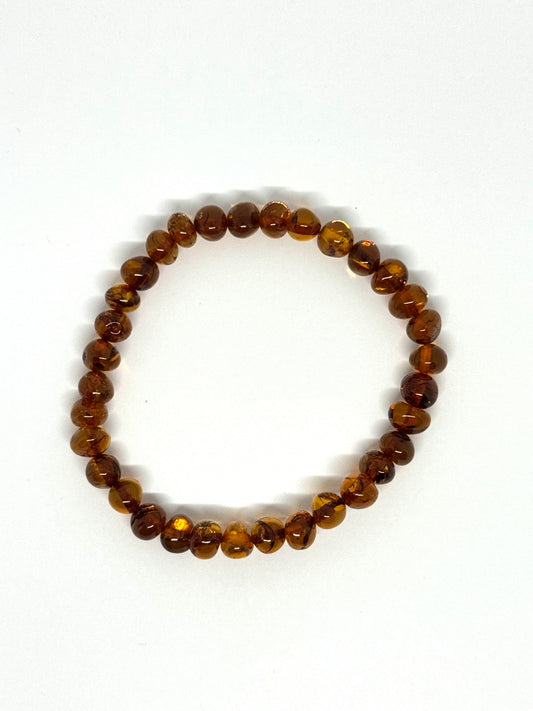 Barnsteen Elastisch Armband - Cognac (18-19 cm)