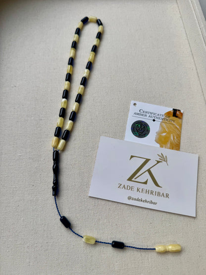 11x5mm - Sistemli Kaliningrad Damla Kehribar Tesbih - Karayip Mavi Kombin