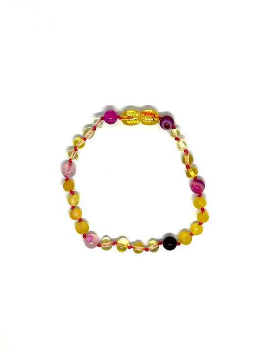Barnsteen & Natuursteen Armband/Enkelband - Citroen & Roze Agaat (17-20cm)