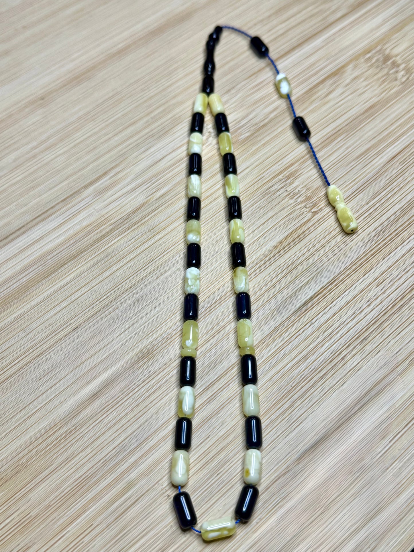 11x5mm - Sistemli Kaliningrad Damla Kehribar Tesbih - Karayip Mavi Kombin