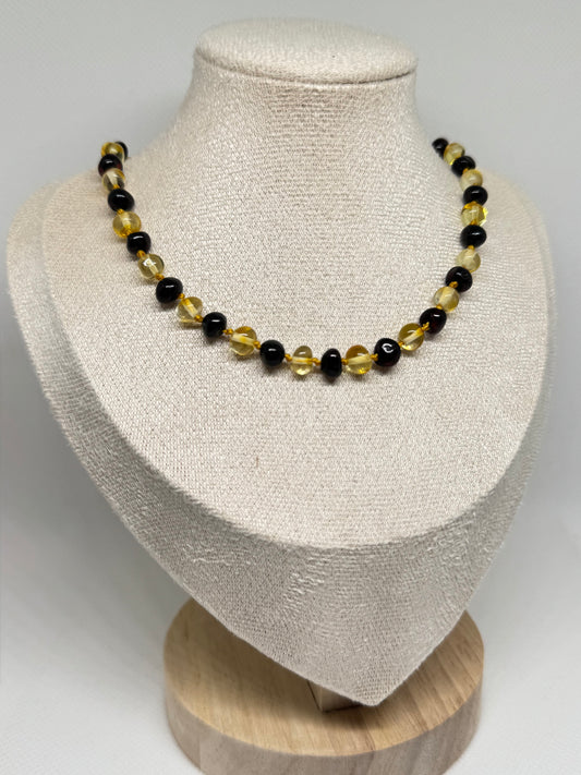 Barnsteen Babyketting - Citroen & Donker Kers (33 cm)