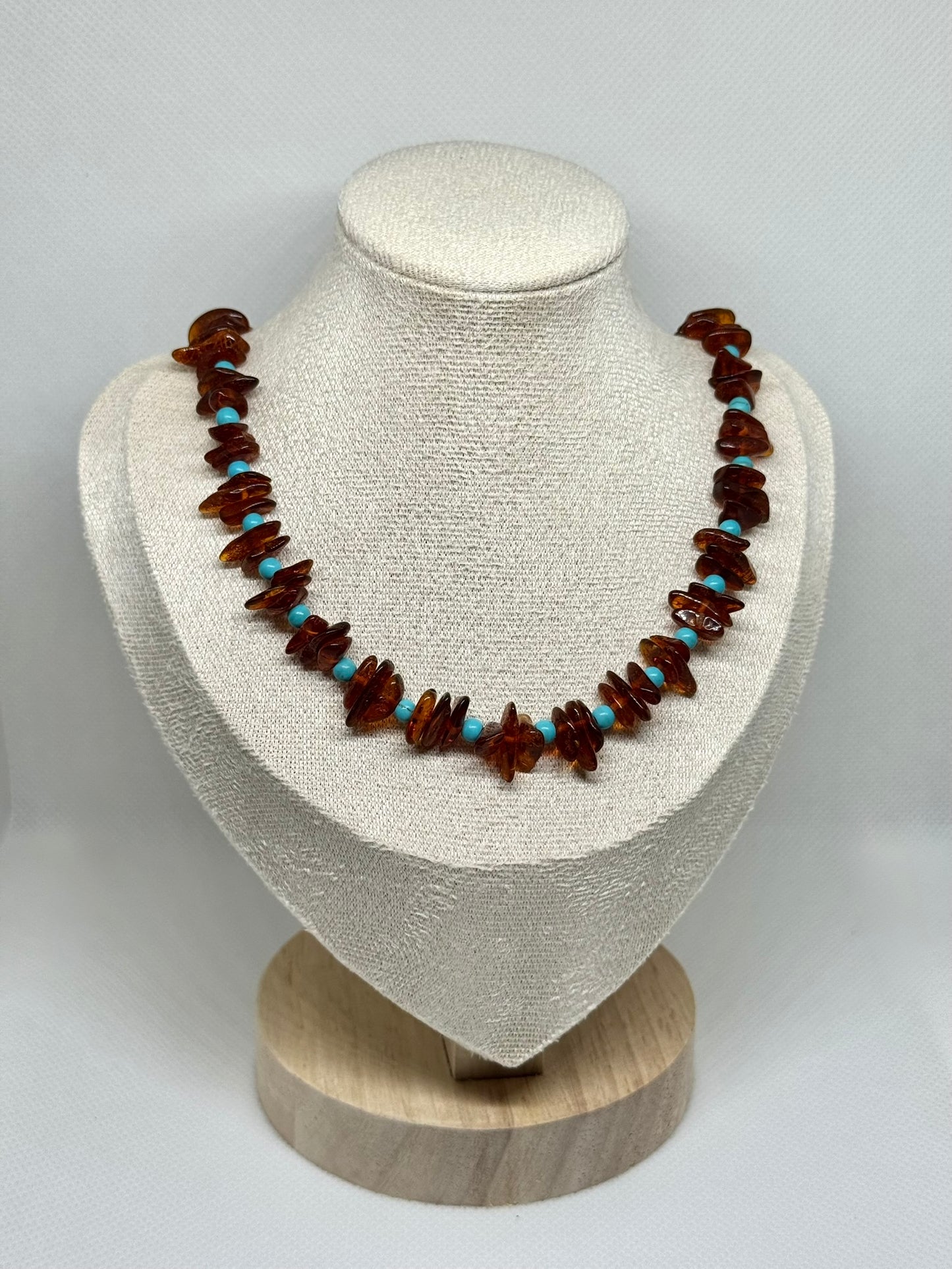 Barnsteen & Natuursteen Ketting - Cognac & Turkuoois (46 cm)