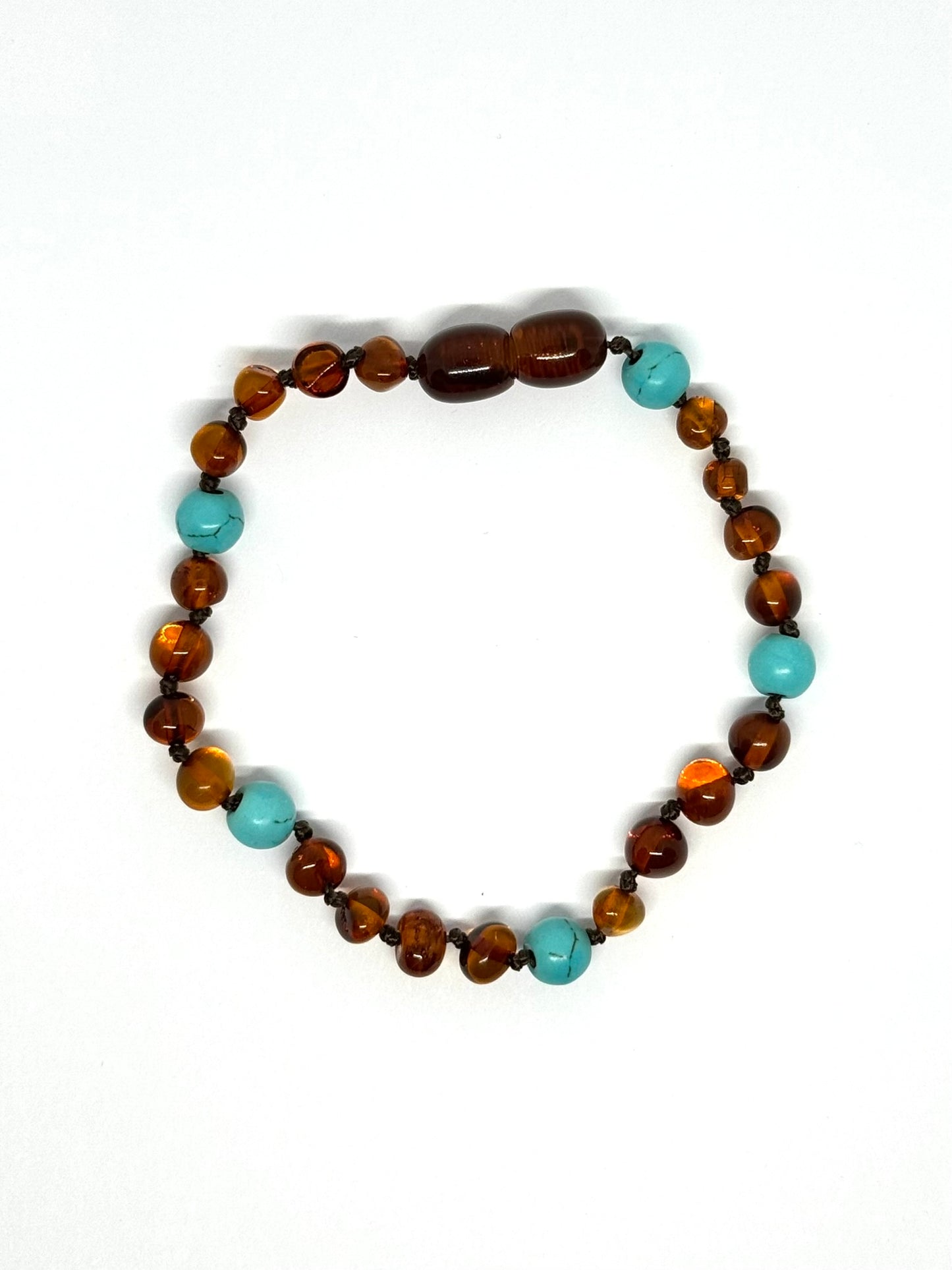 Barnsteen & Natuursteen Armband - Cognac & Turkuoois (19 cm)