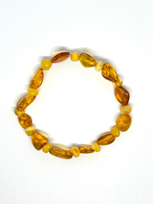 Elastisch Barnsteen Armband  - Boter & Honing Ovaal Mix (±19 cm)