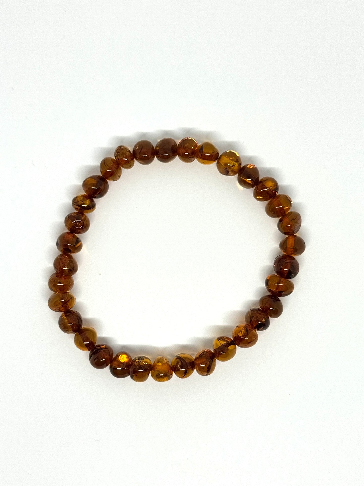 Elastisch Barnsteen Armband  - Cognac (±19 cm)