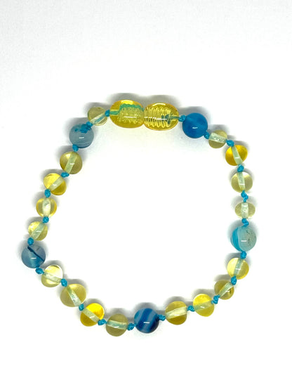 Barnsteen & Natuursteen Armband - Citroen & Blauwe Agaat (17-20 cm)