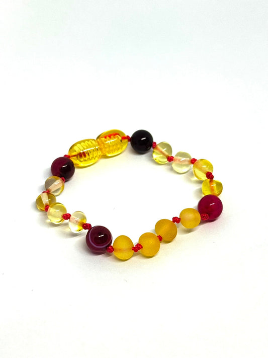 Barnsteen & Natuursteen Armbandje - Citroen & Roze Agaat (13 cm)